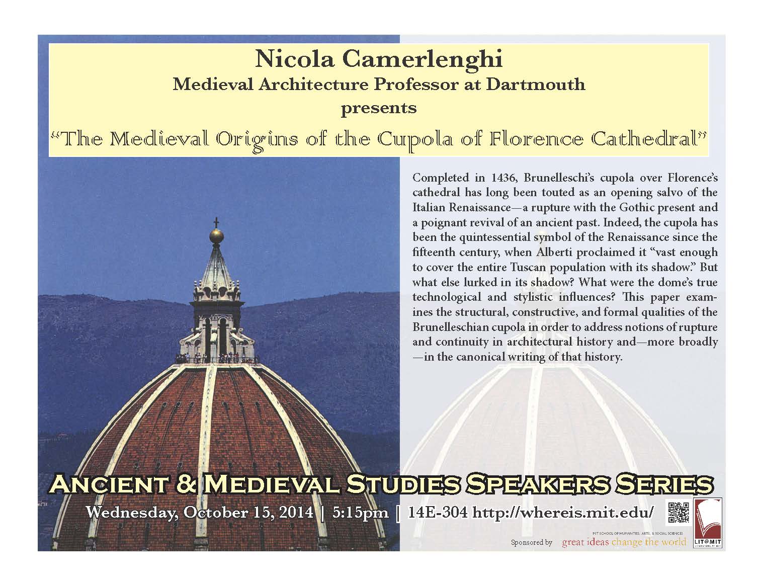 AMS | Nicola Camerlenghi | "The Medieval Origins of the Cupola of Florence Cathedral" | Oct. 15 | 5:15p | 14E-304