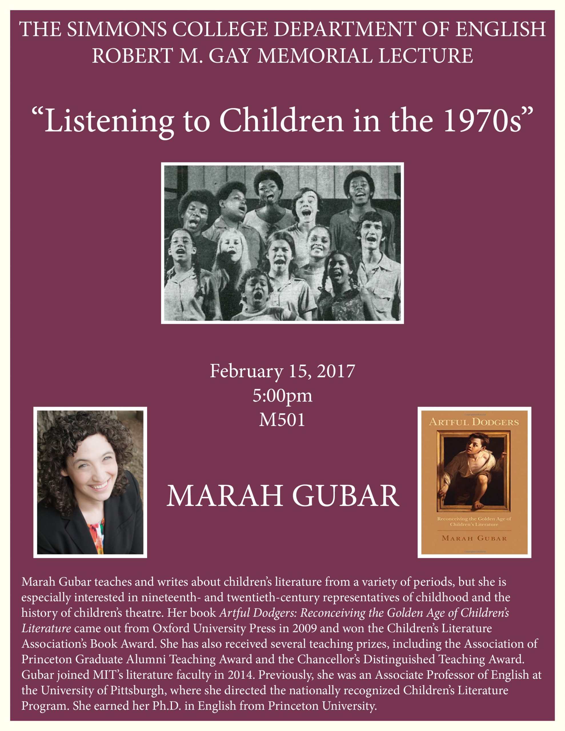 Associate Prof. Marah Gubar to speak at Simmons College