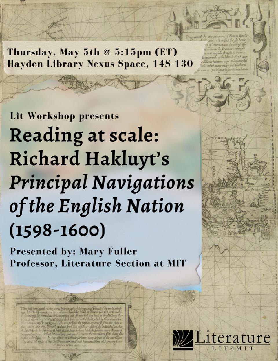 May 5th: Litshop presents, Mary Fuller "Reading at scale: Richard Hakluyt’s Principal Navigations of the English Nation (1598-1600)"