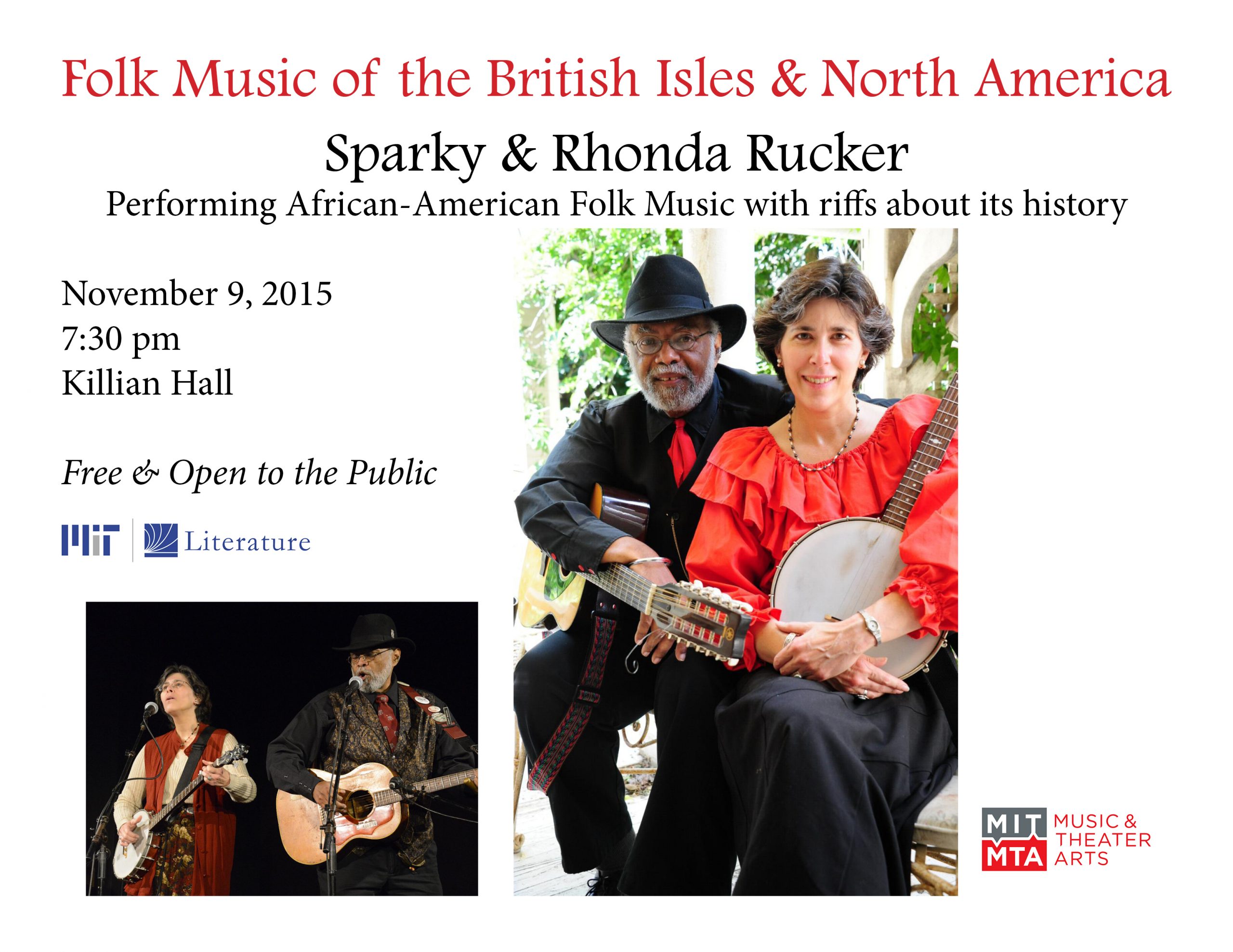 Folk Music of the British Isles & N. America presents Sparky & Rhonda Rucker, Nov. 9, 7:30p, Killian Hall