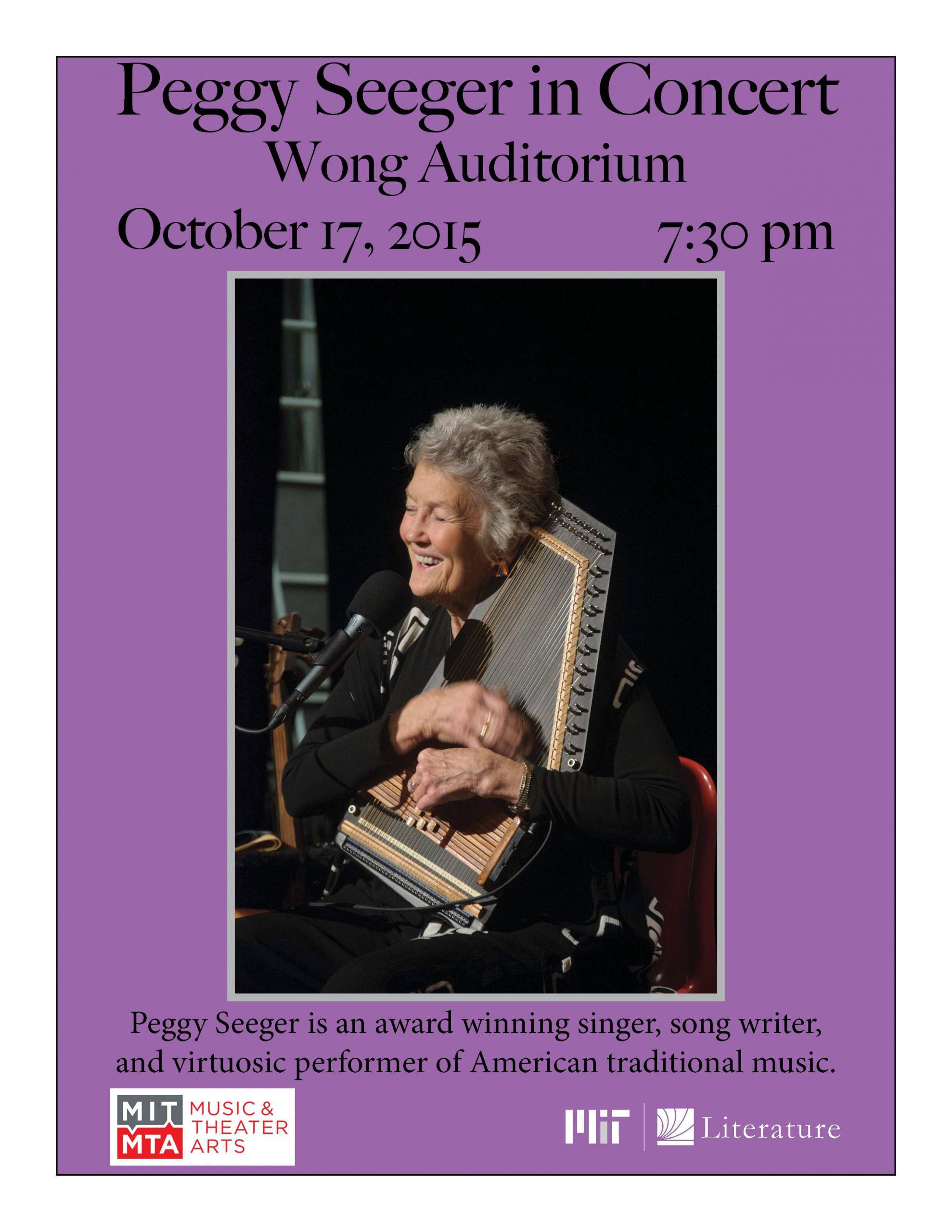 Peggy Seeger in Concert on Oct. 17 at 7:30p in Wong Auditorium