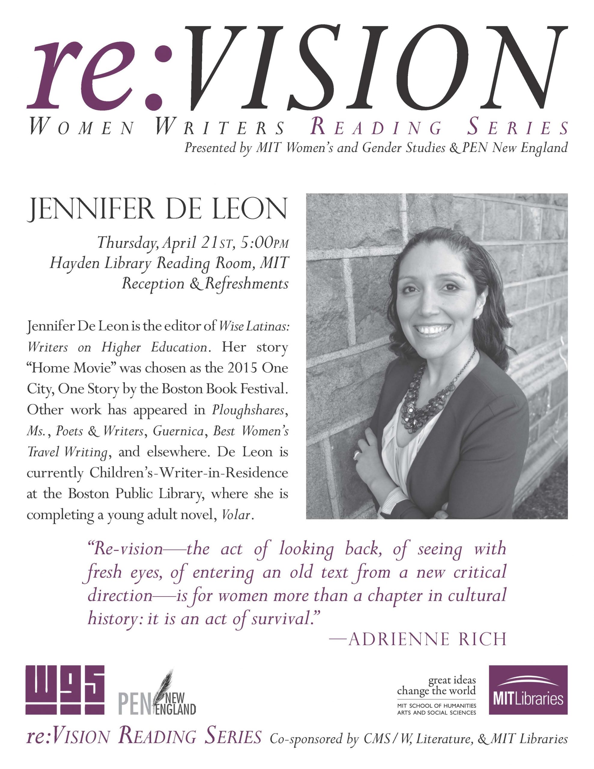 Re:Vision: Jennifer De Leon on Apr 21 at 5 in Hayden Library