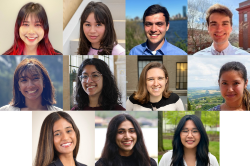 Caption:Top row, l-r: April Cheng, Grace McMillan, Ryan McTigue, and Keith Murray. Middle row, l-r: Maaya Prasad, Anusha Puri, Olivia Rosenstein, and Jennifer Schug. Bottom row, l-r: Vaibhavi Shah, Charvi Sharma, and Isabella Witham.Credits:Photos courtesy of the Fulbright winners.